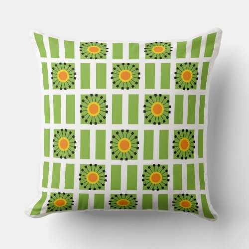 Modern Dandelion Green Yellow Geometric Pattern Throw Pillow