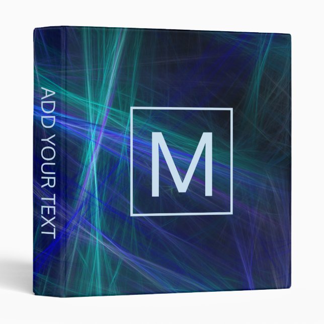 Modern Dark Abstract Fractal Monogram 3 Ring Binder (Front/Spine)
