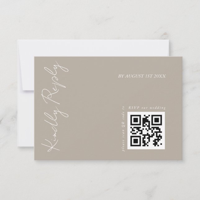 Modern Dark Beige Wedding QR code RSVP Card (Front)
