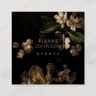 Modern Dark Black Floral Square Business Cards