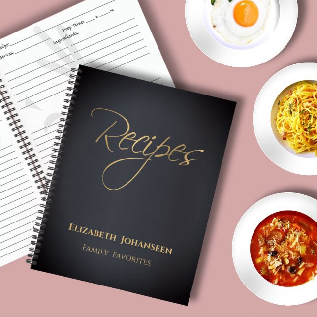 Modern Dark Blue and Gold Family Favorite Recipes  Notebook (Creator Uploaded)