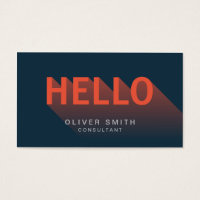 Modern Dark Blue and Orange Hello Business Card
