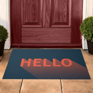 Modern Dark Blue and Orange Hello Typography Doormat