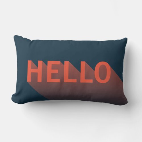 Modern Dark Blue and Orange Hello Typography Lumbar Pillow