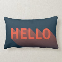 Modern Dark Blue and Orange Hello Typography Lumbar Pillow