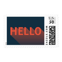 Modern Dark Blue and Orange Hello Typography Postage