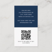 Modern dark blue and white add photo QR code Business Card (Back)