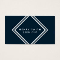 Modern Dark Blue and White Borders Geometric Business Card