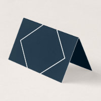 Modern Dark Blue and White Borders Geometric Place Card