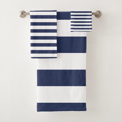 Modern Dark Blue and White Striped pattern Bath Towel Set