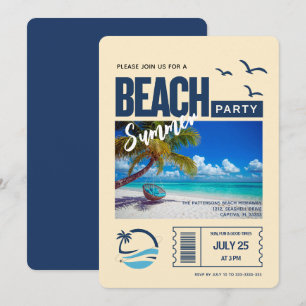 Modern Dark Blue Beach Party Invitation