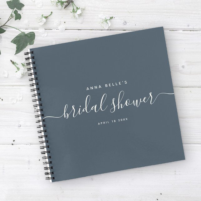 Modern Dark Blue Chic Script Bridal Shower Guest Notebook (Creator Uploaded)