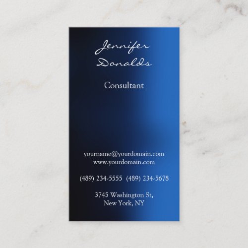 Modern Dark Blue Color Handwriting Plain Unique Business Card