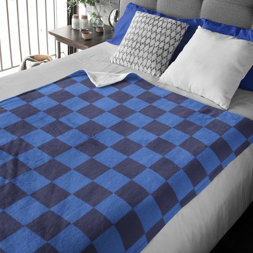 Modern Dark Blue Croatian Checkered Pattern Fleece Blanket
