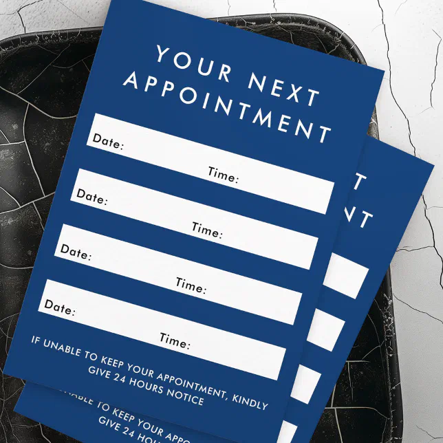 Modern dark blue custom logo vertical appointment card | Zazzle