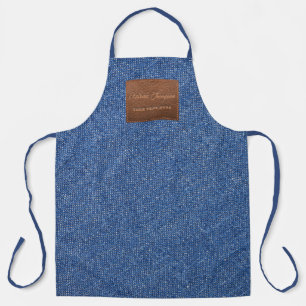 Modern Dark Blue Denim Jeans Texture Leather Patch Apron
