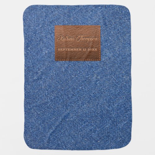 Modern Dark Blue Denim Jeans Texture Leather Patch Baby Blanket