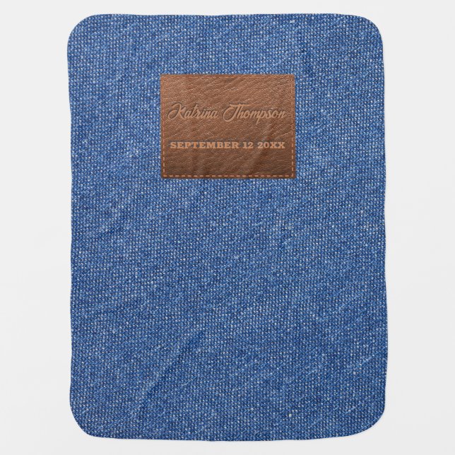 Modern Dark Blue Denim Jeans Texture Leather Patch Baby Blanket (Front)