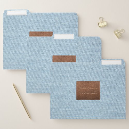 Modern Dark Blue Denim Jeans Texture Leather Patch File Folder