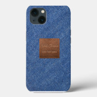 Modern Dark Blue Denim Jeans Texture Leather Patch