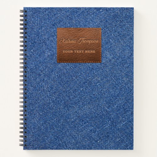 Modern Dark Blue Denim Jeans Texture Leather Patch Notebook