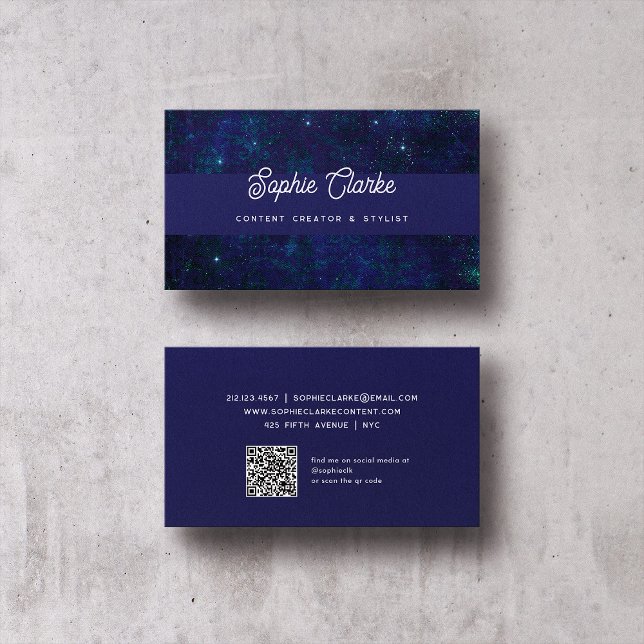 Modern Dark Blue | Elegant Script with QR Code Business Card (Creator Uploaded)