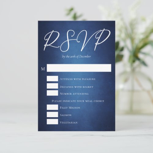 Modern Dark Blue Evening Wedding Meal Choice RSVP Card