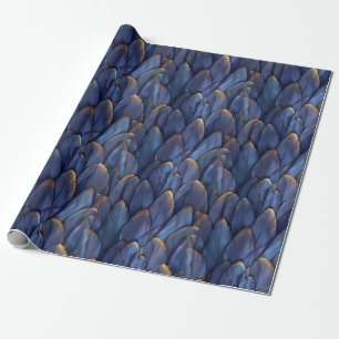 Modern dark blue feathers pattern wrapping paper