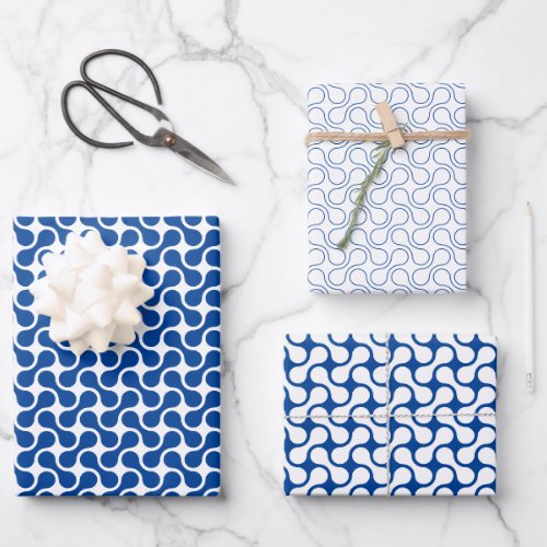 Modern Dark Blue Geometric Metaball Pattern Wrapping Paper Sheets