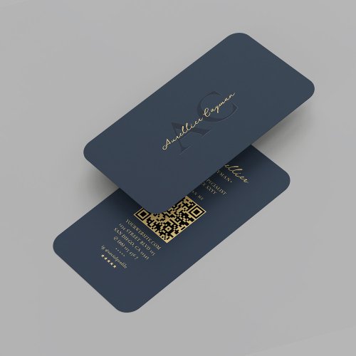 Modern Dark Blue Gold Monogram Professional Business Card