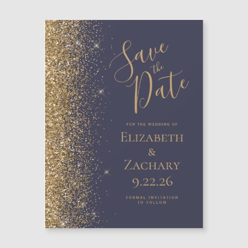 Modern Dark Blue Gold Save the Date Magnetic Card