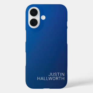 Modern Dark Blue Gradient & Minimal Editable Text iPhone 16 Case