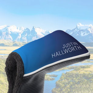 Modern Dark Blue Gradient & Minimal Editable Text Golf Head Cover