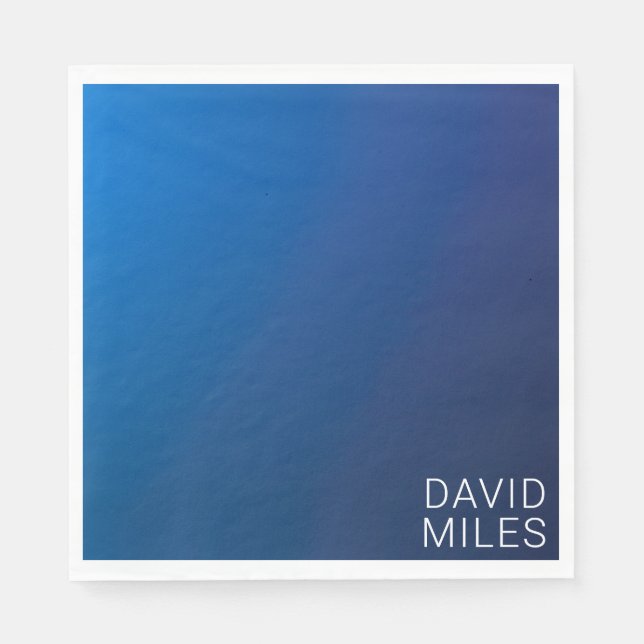 Modern Dark Blue Gradient & Minimal Editable Text Napkins (Front)