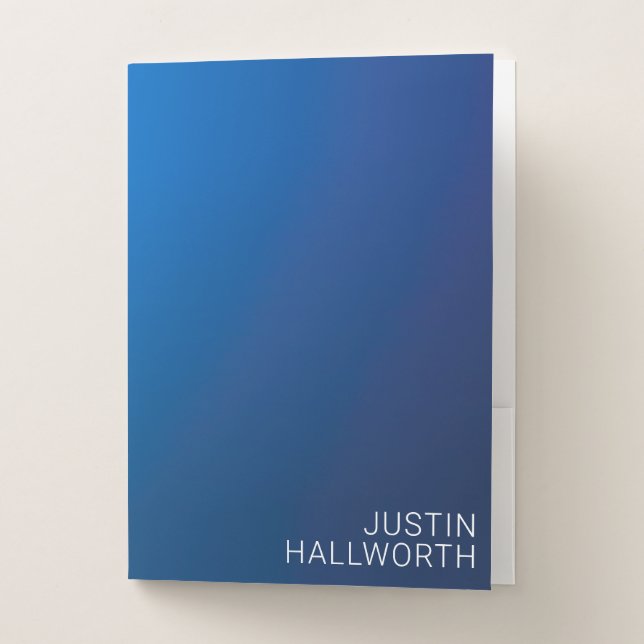 Modern Dark Blue Gradient & Minimal Editable Text Pocket Folder (Front)