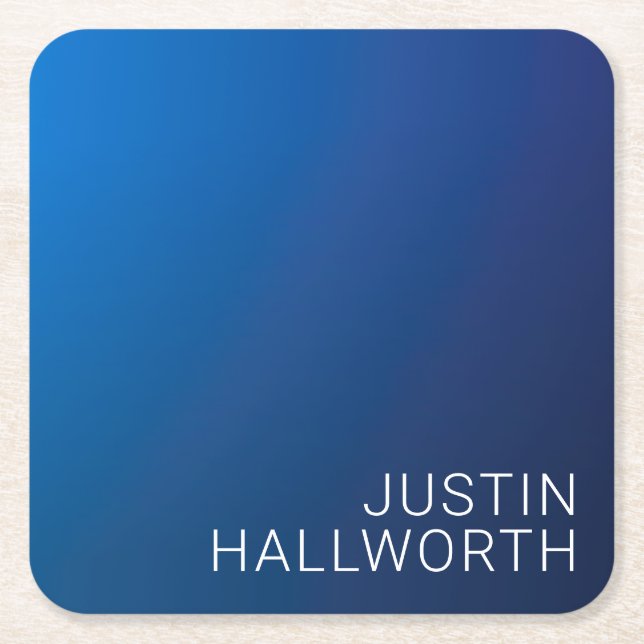 Modern Dark Blue Gradient & Minimal Editable Text Square Paper Coaster (Front)