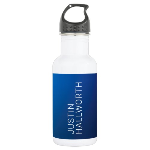 Modern Dark Blue Gradient  Minimal Editable Text Stainless Steel Water Bottle