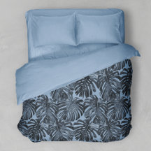 Modern Dark Blue Gray Tropical Leaves