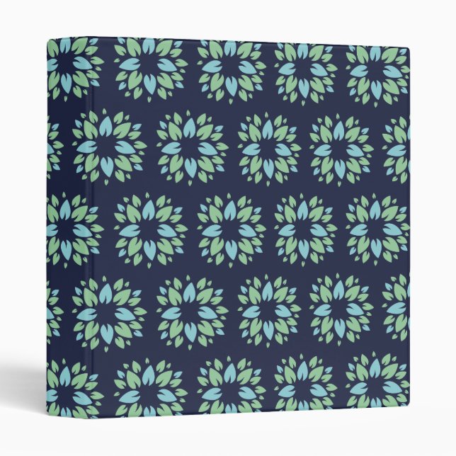 Modern Dark Blue Green Floral Pattern 3 Ring Binder (Front/Spine)