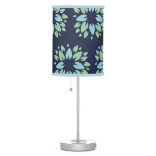 Modern Dark Blue Green Floral Pattern Table Lamp