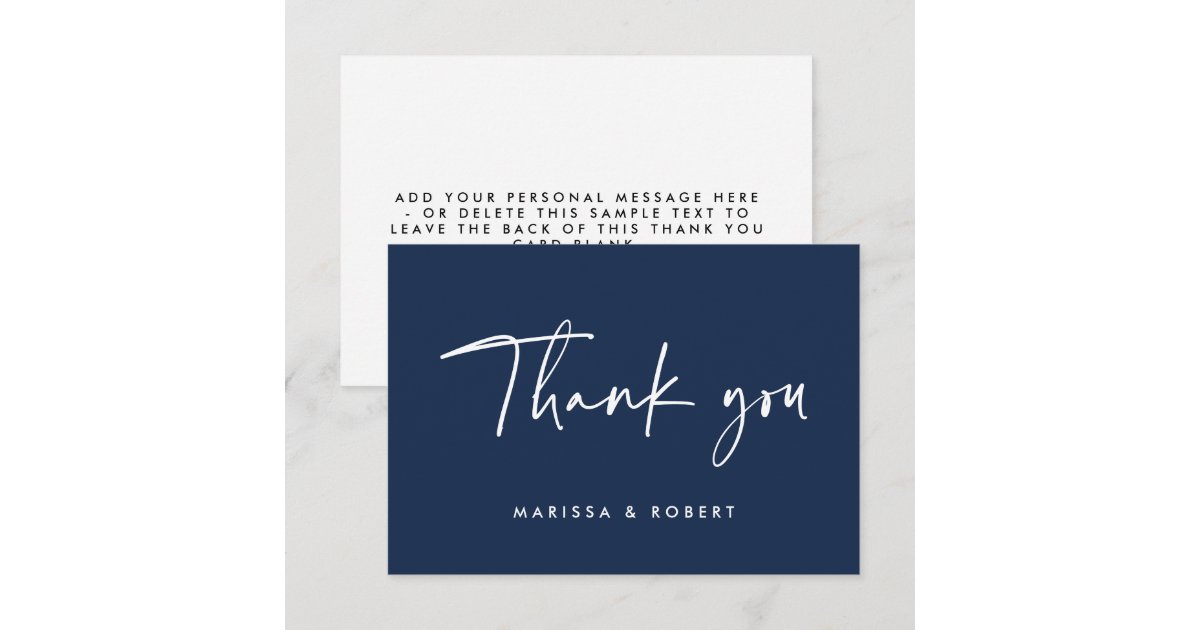 Modern Dark Blue Handwritten Script Wedding Thank You Card | Zazzle