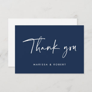 Modern Dark Blue Handwritten Script Wedding Thank You Card