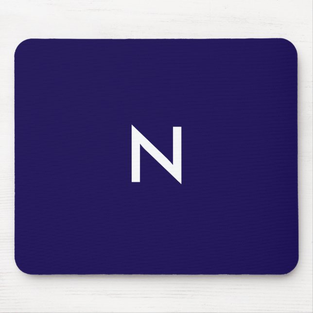 Modern Dark Blue Minimalist Monogram Initial Mouse Pad (Front)