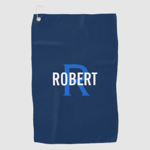 Modern dark blue monogram mens name golf towel