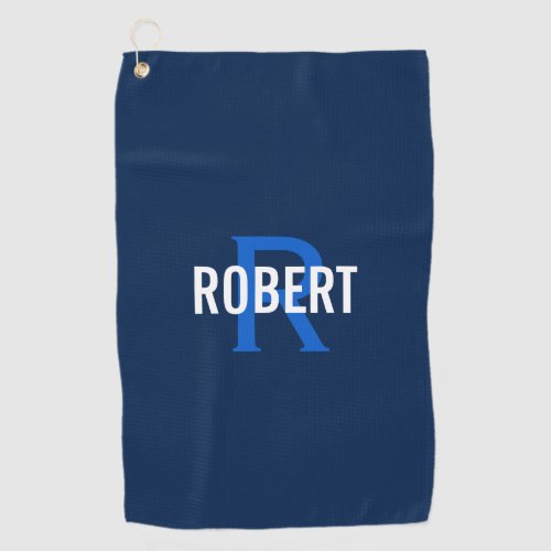 Modern dark blue monogram mens name golf towel