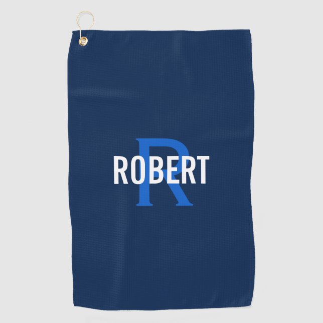 Modern dark blue monogram mens name golf towel (Front)