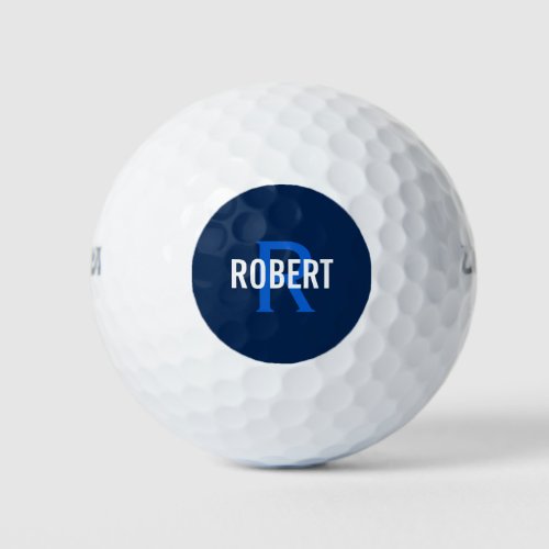 Modern dark blue monogram name golf balls