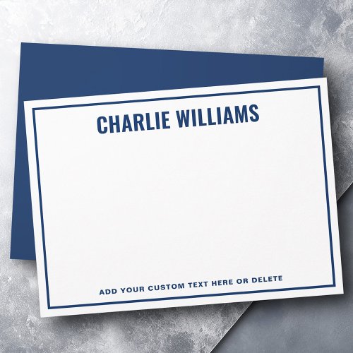 Modern dark blue name border blank note card