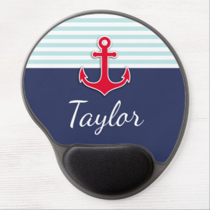 Modern Dark Blue Nautical Design Custom Name Gel Mouse Pad