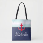 Modern Dark Blue Nautical Design Red Anchor